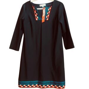 Jude Connally Knox Geo Print Shift Dress Black Orange Teal Size M NWT
